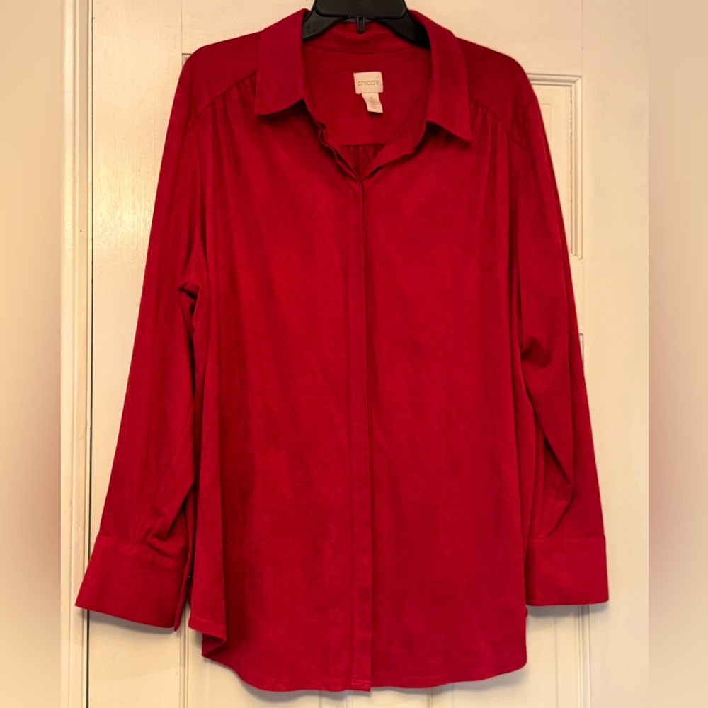 Chico's Classic Red Faux Suede Shirt
